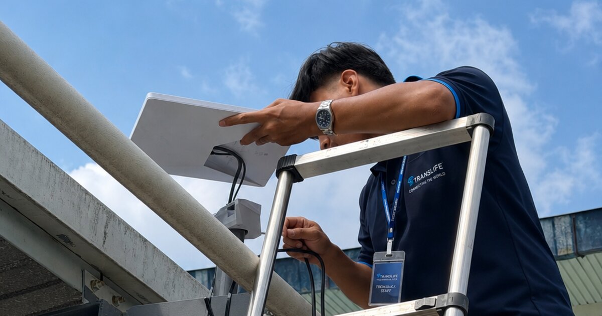 Translife technician installing Starlink satellite internet for an AI hackathon event