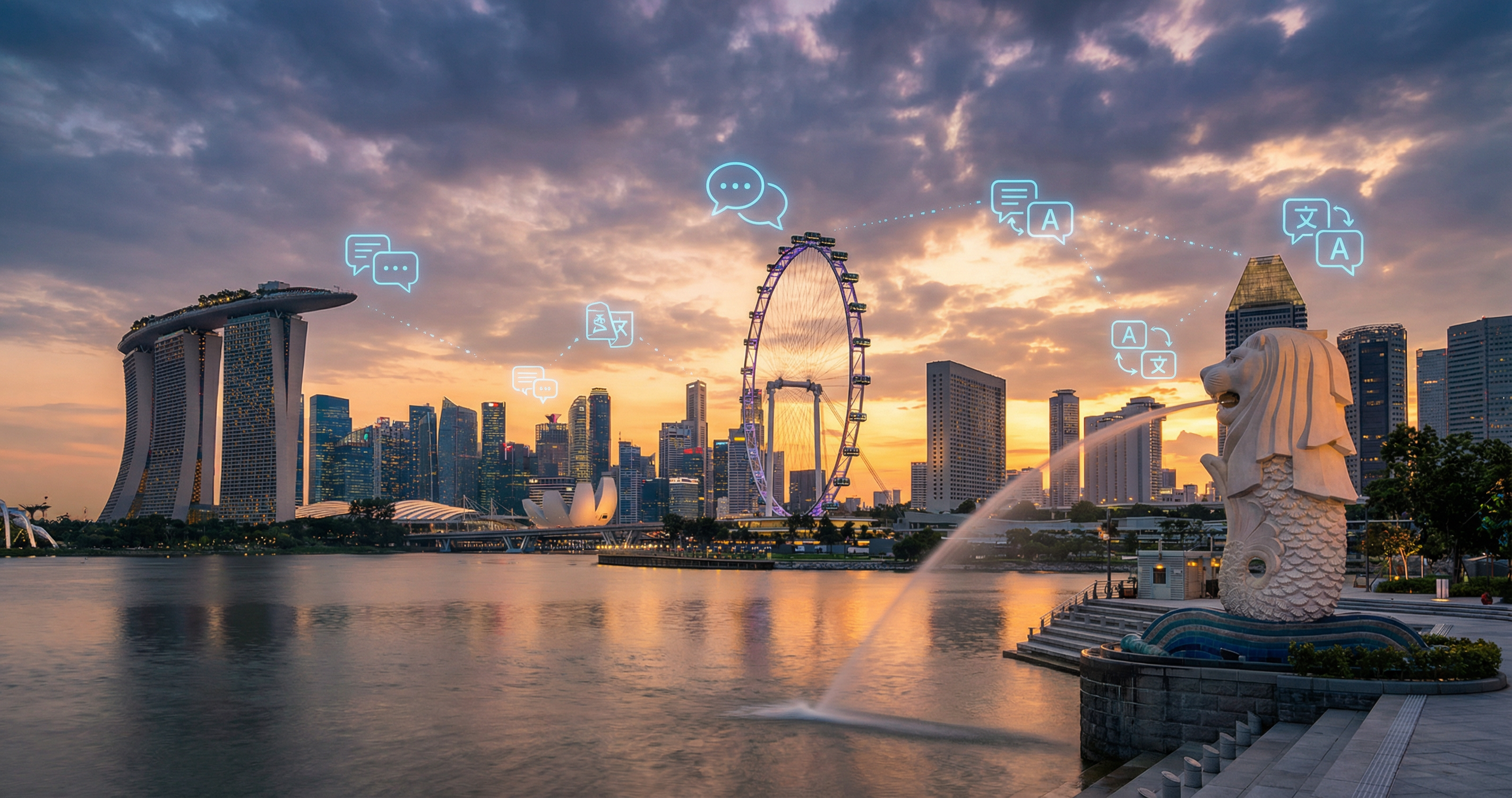Singapore translation market analysis - Marina Bay skyline representing Asia's premier S$400-600M language services hub