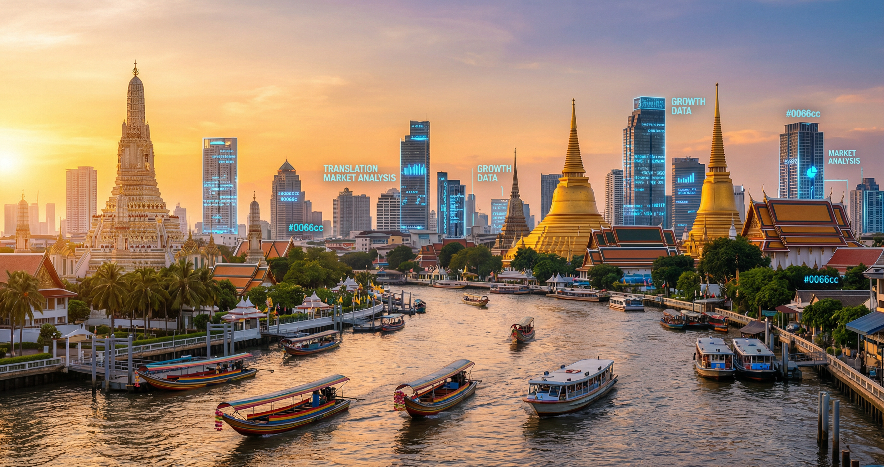 Thailand translation market analysis - Bangkok skyline representing the THB 3-5B language services market