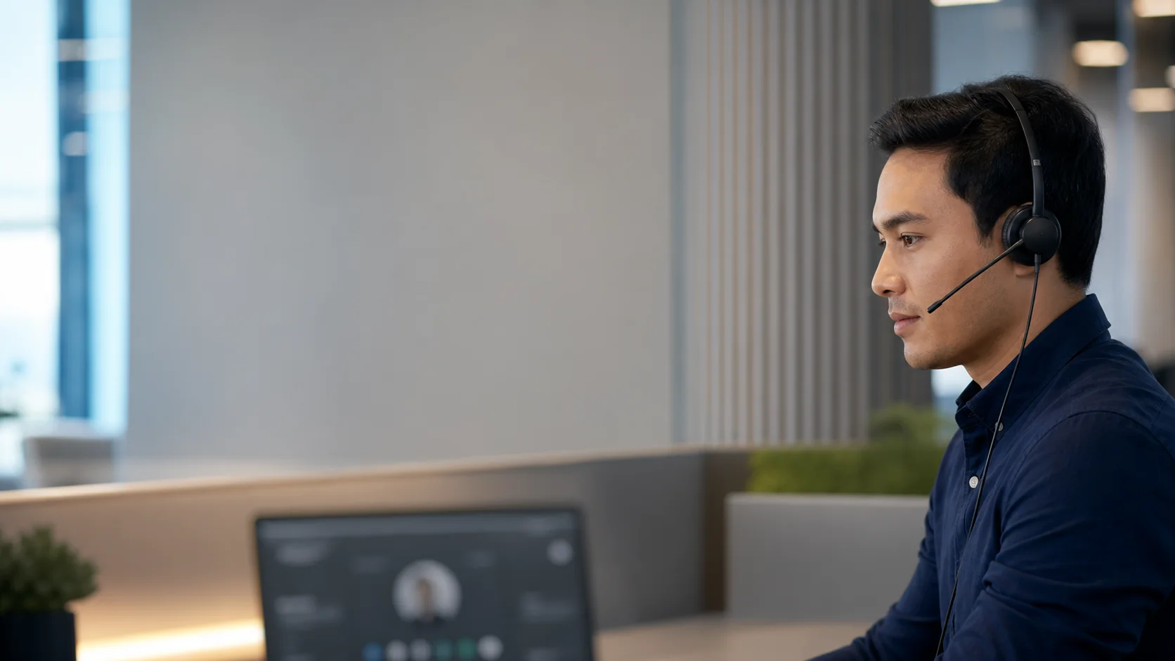 Customer-service specialist on a multilingual phone call