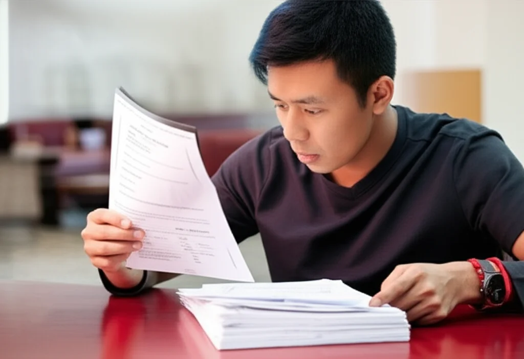 University student with translated academic documents for overseas study