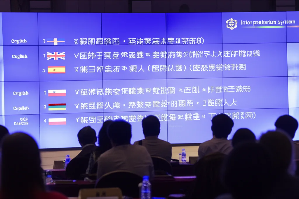 AI interpretation system displaying real-time multilingual captions at conference