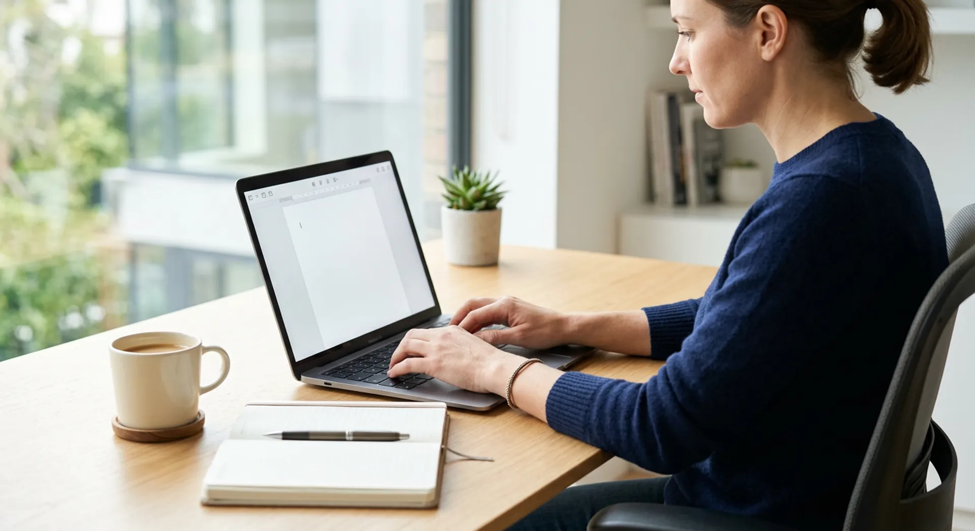 Professional copywriter crafting marketing content