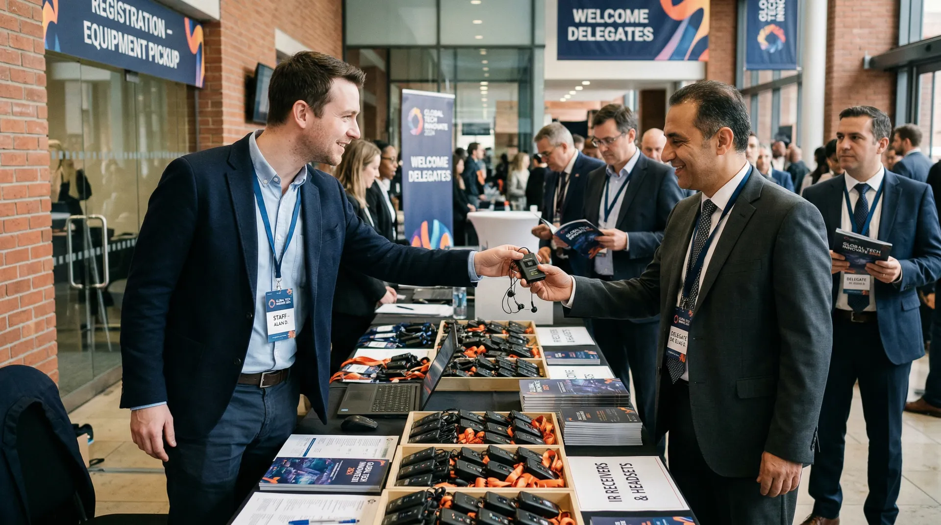 Distribution of wireless receivers to conference delegates