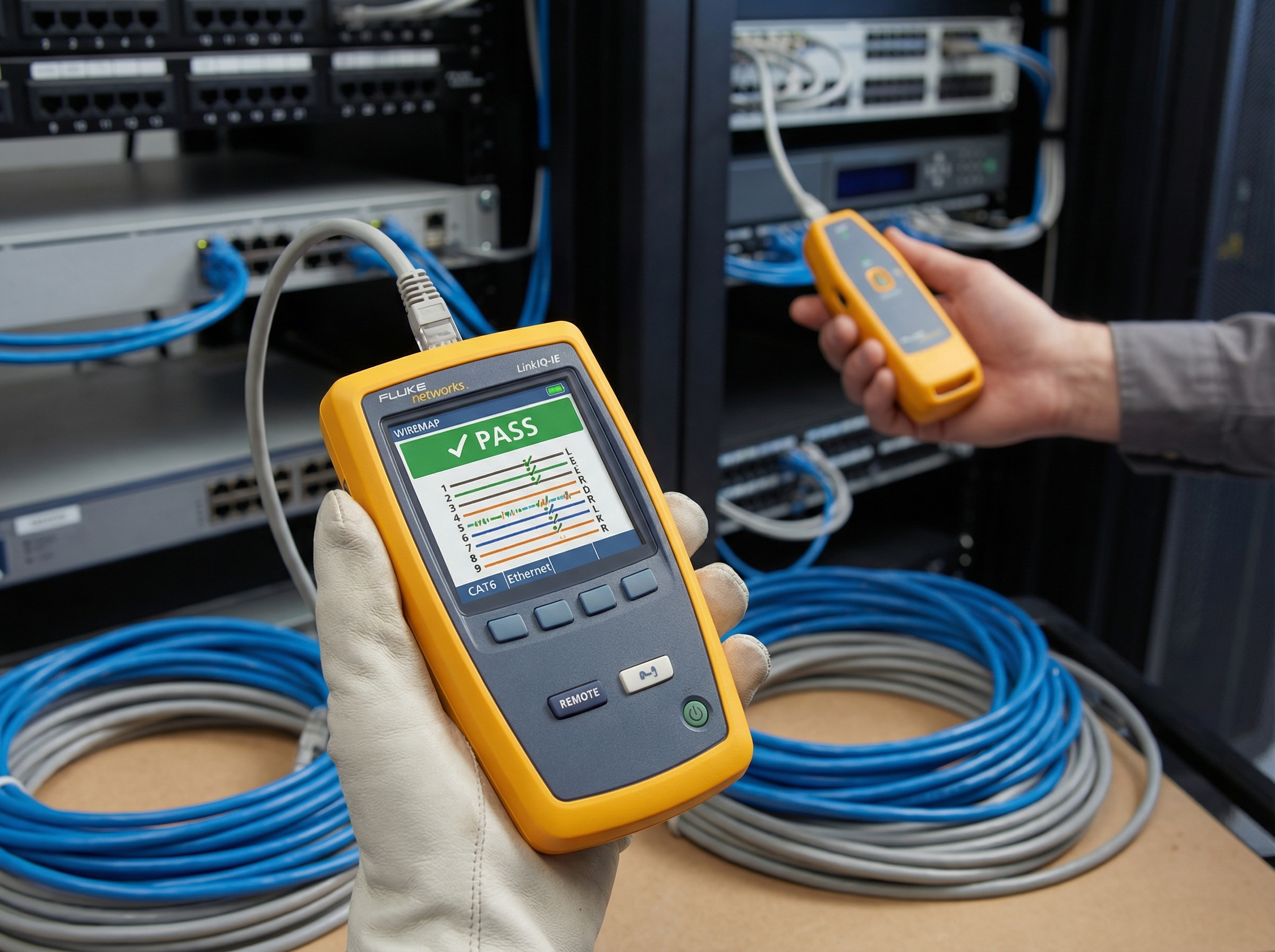 Network cable testing with professional certification equipment