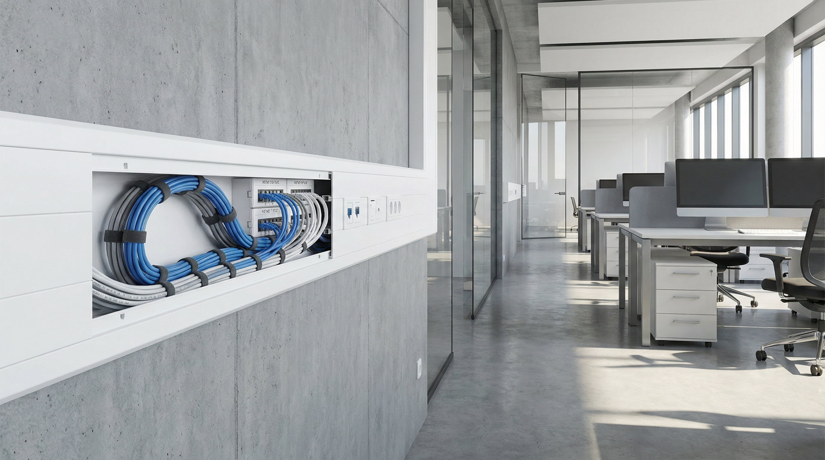 Cable trunking installation on office wall Malaysia