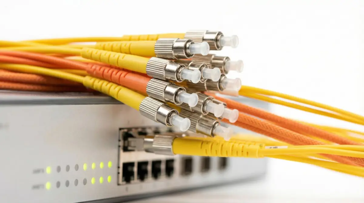 Illustrative close view of fibre optic cabling used for network backbone discussion