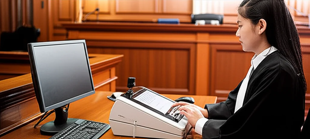 Professional stenographer in courtroom setting