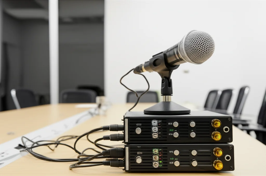 Professional audio recording setup for interview transcription