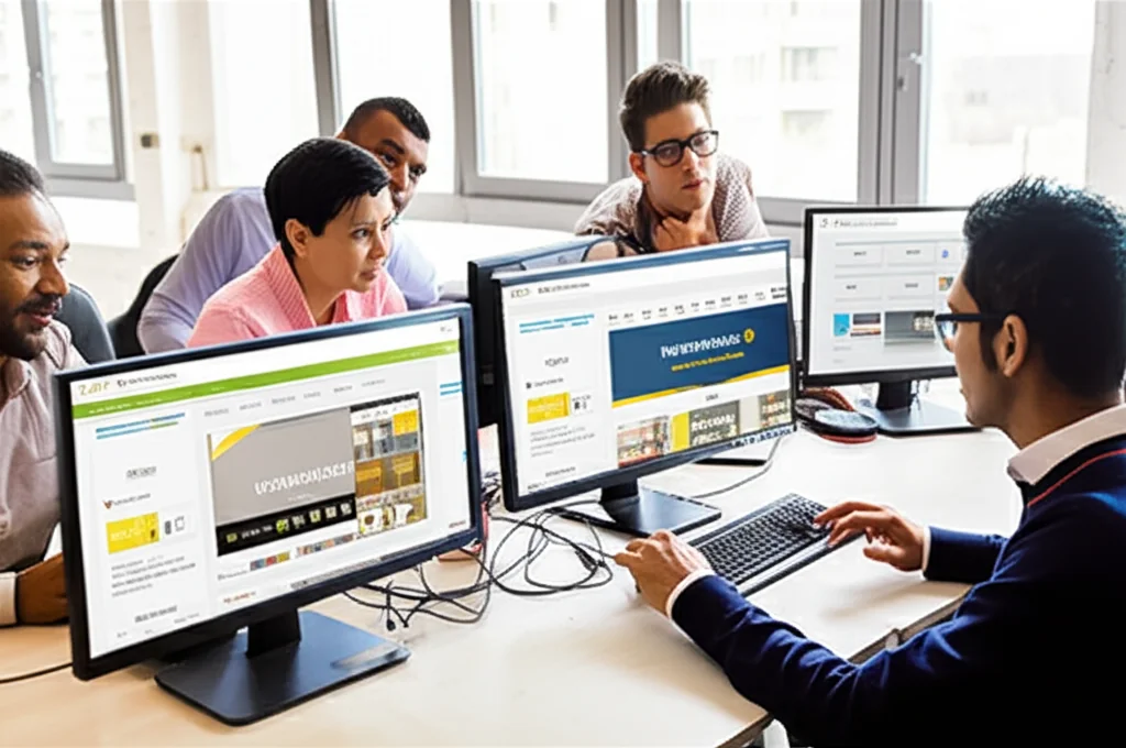 Professional website translation team at work