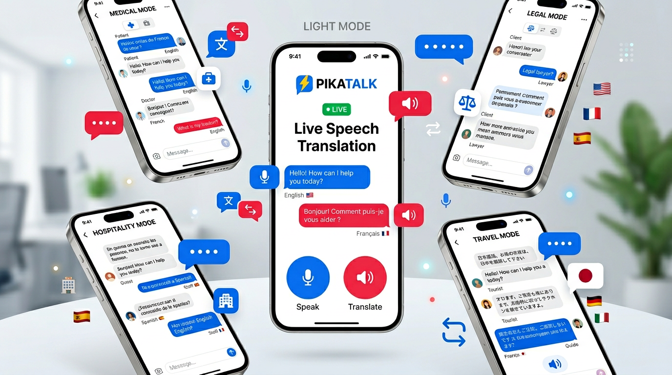 PikaTalk multi-device showcase with different industry modes